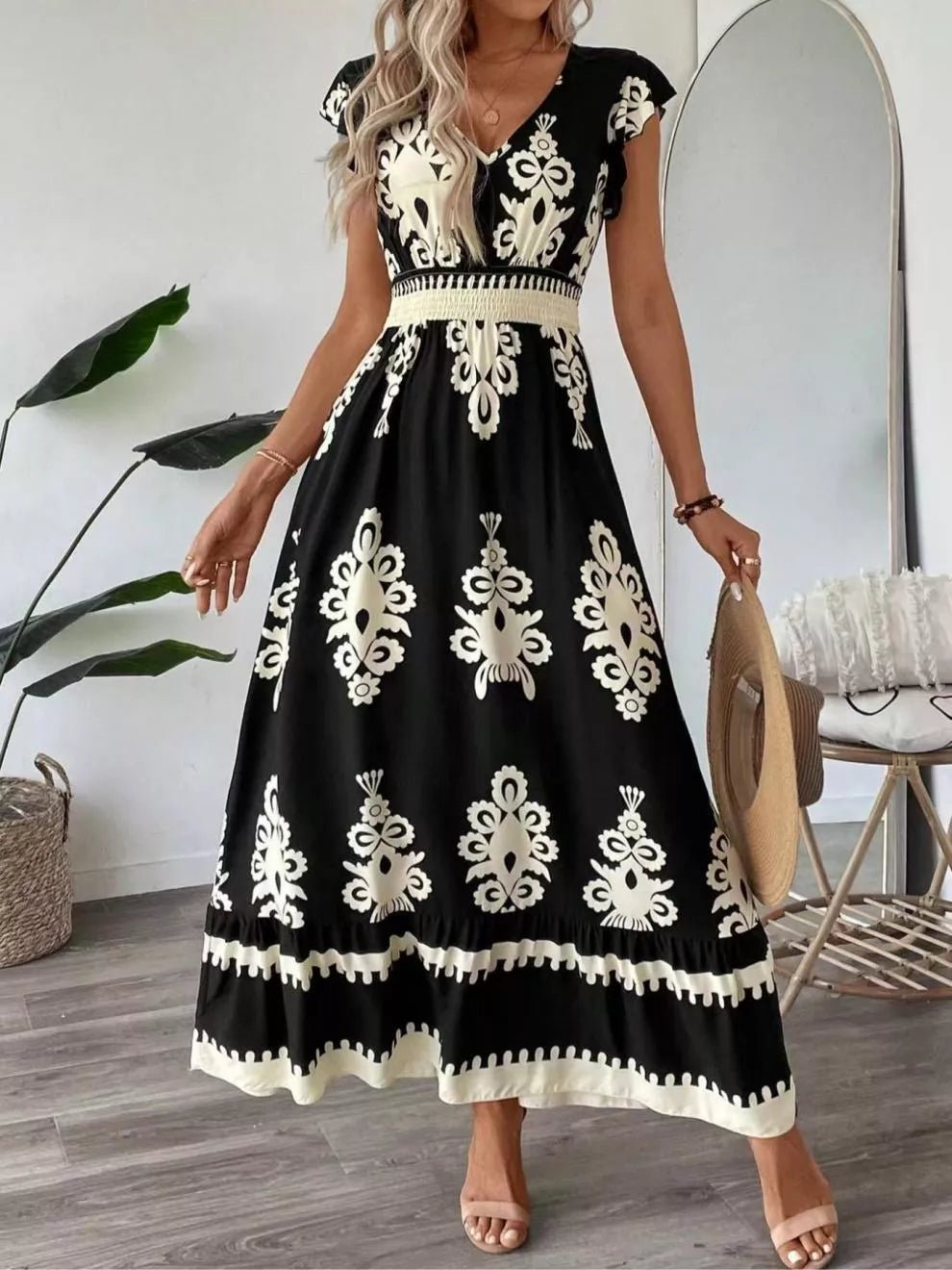 V - Neck Ruffled Sleeve Dress - The Nicole - Tayan Dress Co.