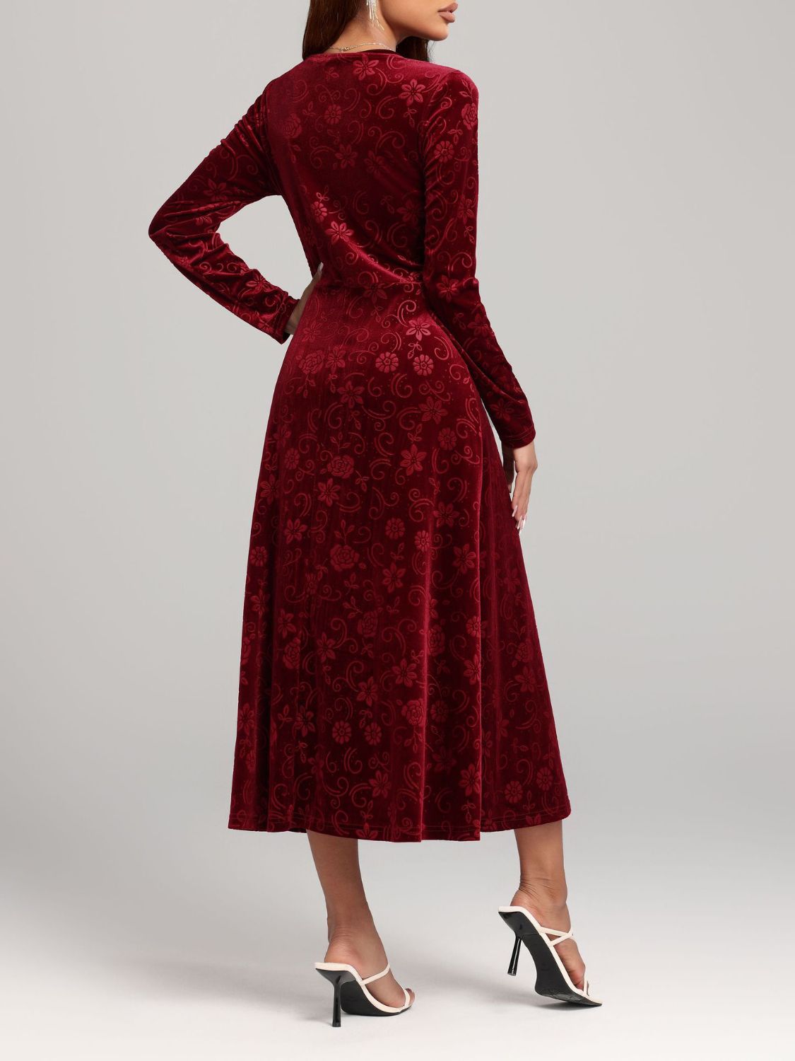 V - Neck Floral Print Long Sleeve Midi Dress - TNT Dress Co.
