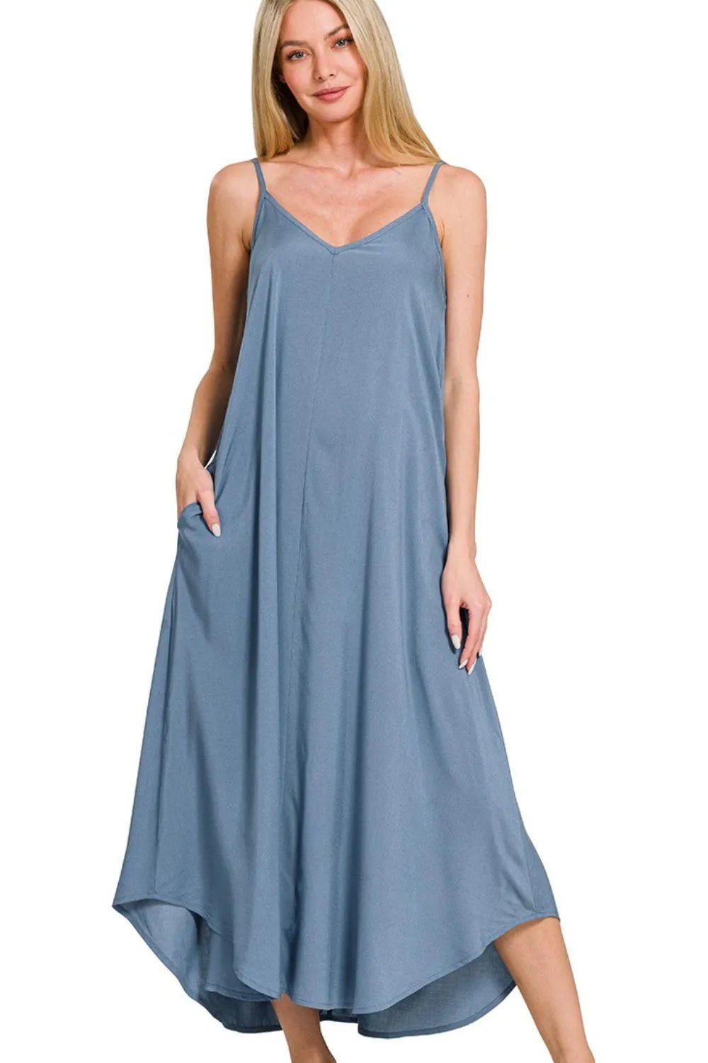 Zenana Woven Arc Hem Cami Dress With Flowy Pockets - TNT Dress Co.