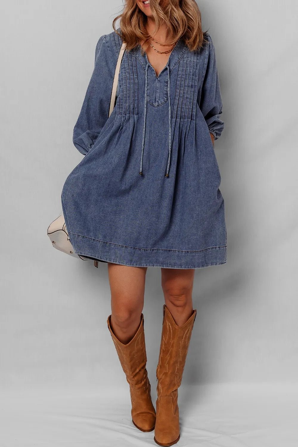 Long Sleeve Denim Dress - The Nicole - Tayan Dress Co.