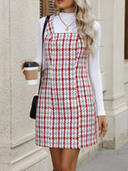 Plaid Tweed Square Neck Mini Dress - The Nicole - Tayan Dress Co.