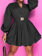 Button Up Notched Sleeve Dress