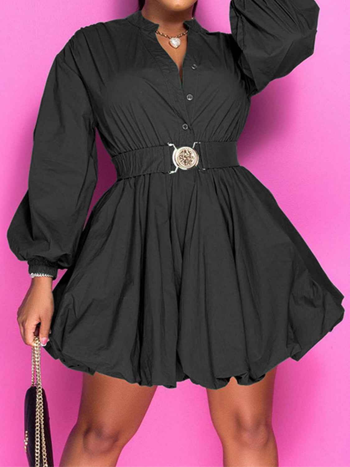 Button Up Notched Sleeve Dress