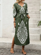 Side Slit Printed Tie Neck Dress - TNT Dress Co.