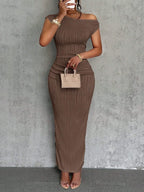 Textured Single Shoulder Maxi Dress - TNT Dress Co.