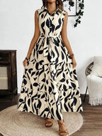 Printed Tie Waist Sleeveless Maxi Dress - TNT Dress Co.