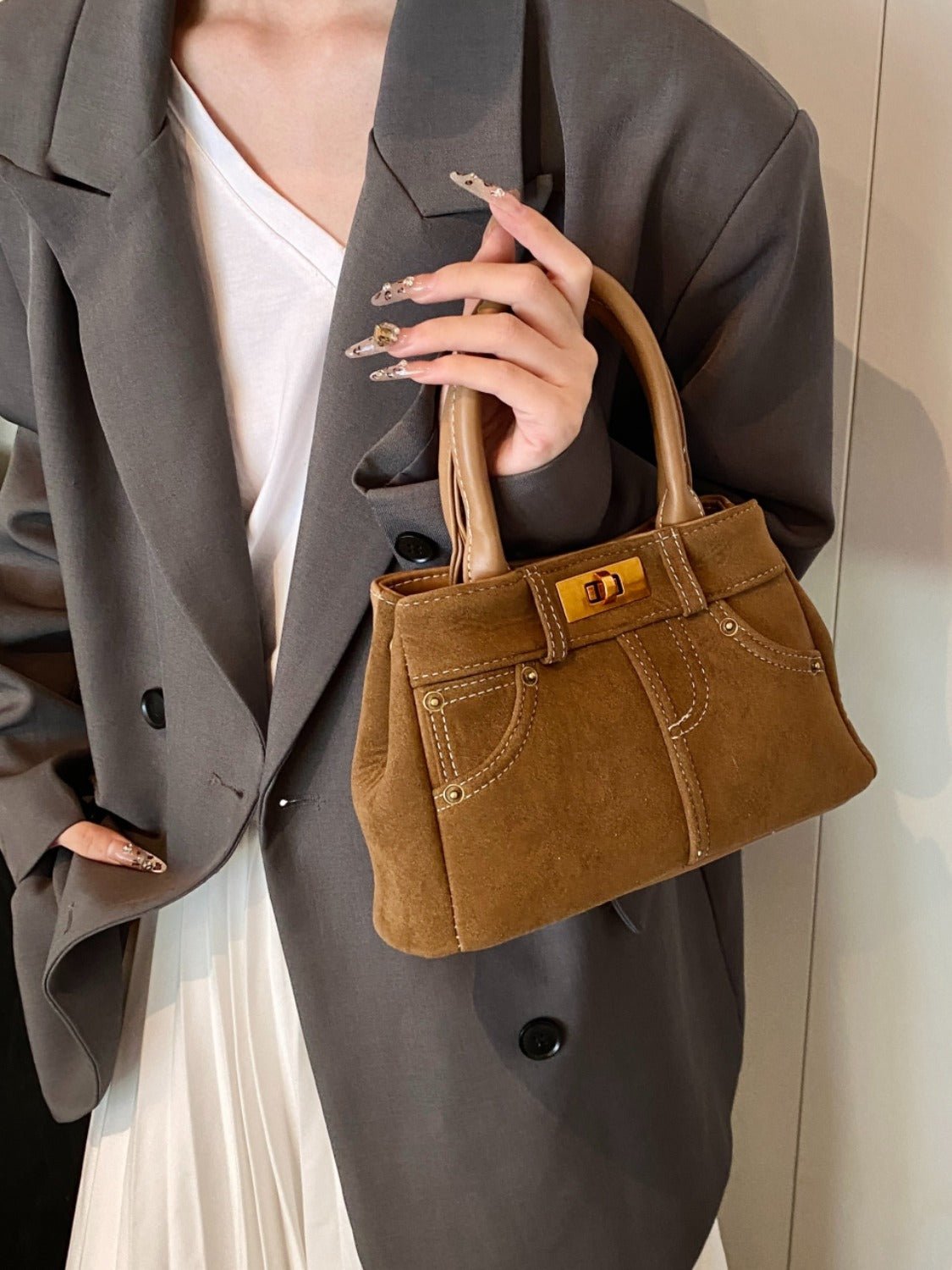 Suede Dual - Use Adjustable Strap Handbag - TNT Dress Co.