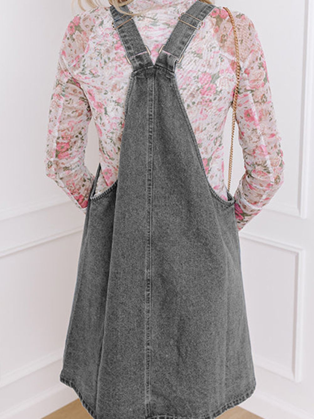 Wide Strap Button Down Denim Overall Dress - TNT Dress Co.