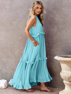 Ruffled Sleeveless Tiered Maxi Dress with Pockets - TNT Dress Co.