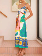 Tied Front Printed Slit Maxi Cami Dress - TNT Dress Co.