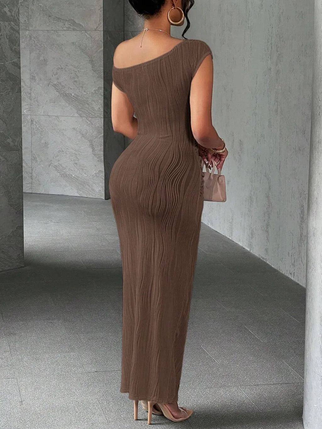 Textured Single Shoulder Maxi Dress - TNT Dress Co.