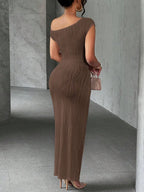 Textured Single Shoulder Maxi Dress - TNT Dress Co.