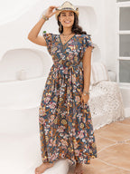 Plus Size Ruffled Cap Sleeve Printed Dress - TNT Dress Co.