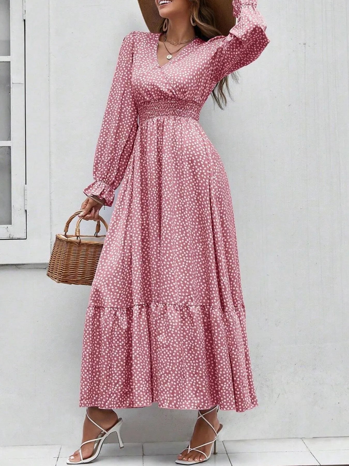 Smocked Waist Polka Dot Long Sleeve Maxi Dress - The Nicole - Tayan Dress Co.