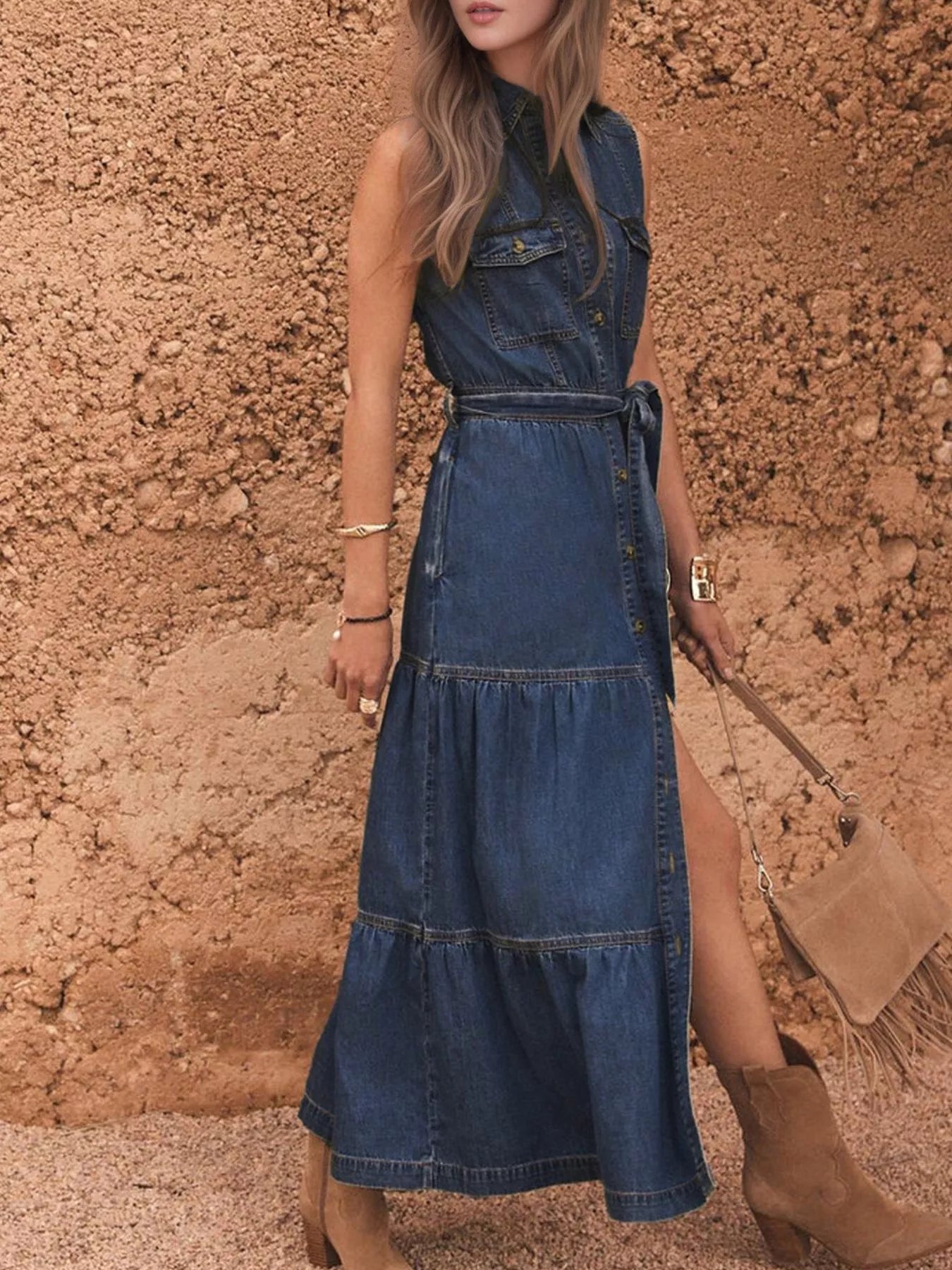 Button Front Sleeveless Denim Dress - The Nicole - Tayan Dress Co.