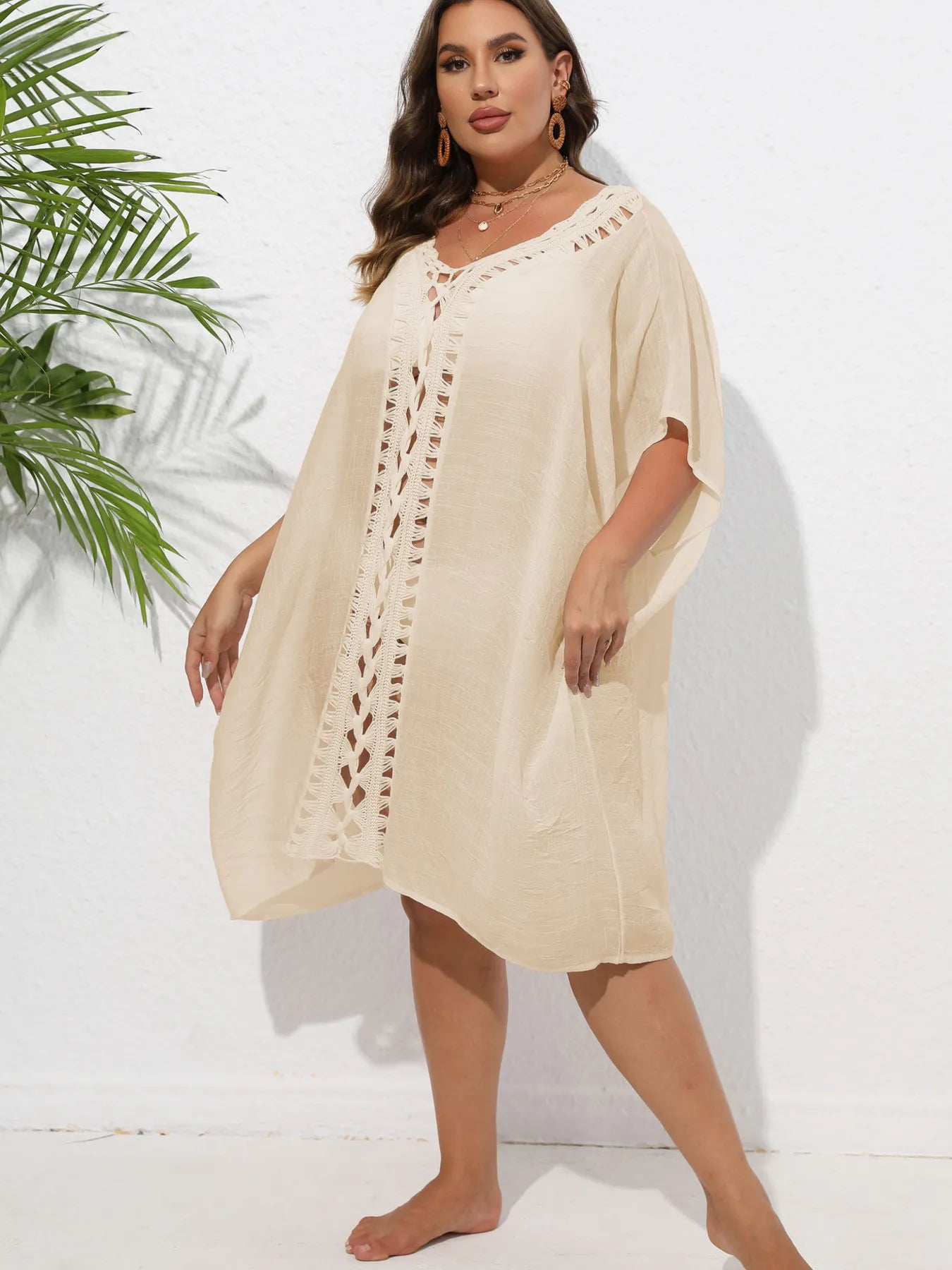 Crochet Trim V - Neck Beach Cover Up Dress - TNT Dress Co.