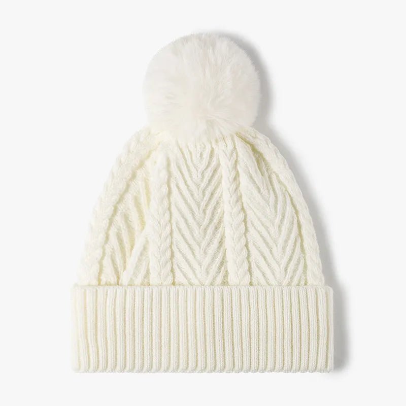 Cable Knit Solid Color Hat with Pompom - The Nicole - Tayan Dress Co.