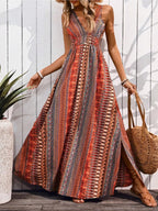 Tied Back Printed Sleeveless Maxi Slit Dress - TNT Dress Co.