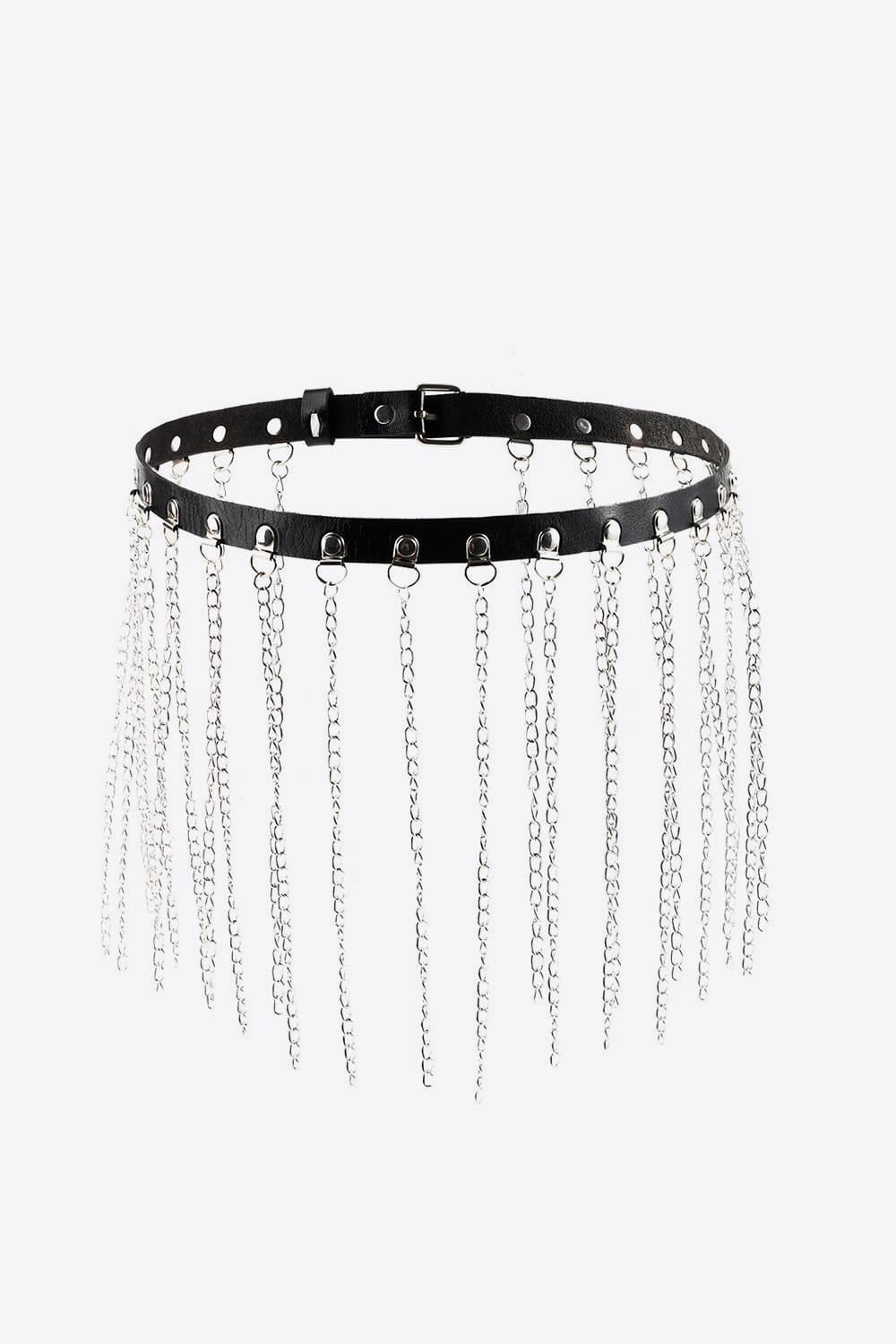 Fringed PU Leather Belt with Chain - TNT Dress Co.