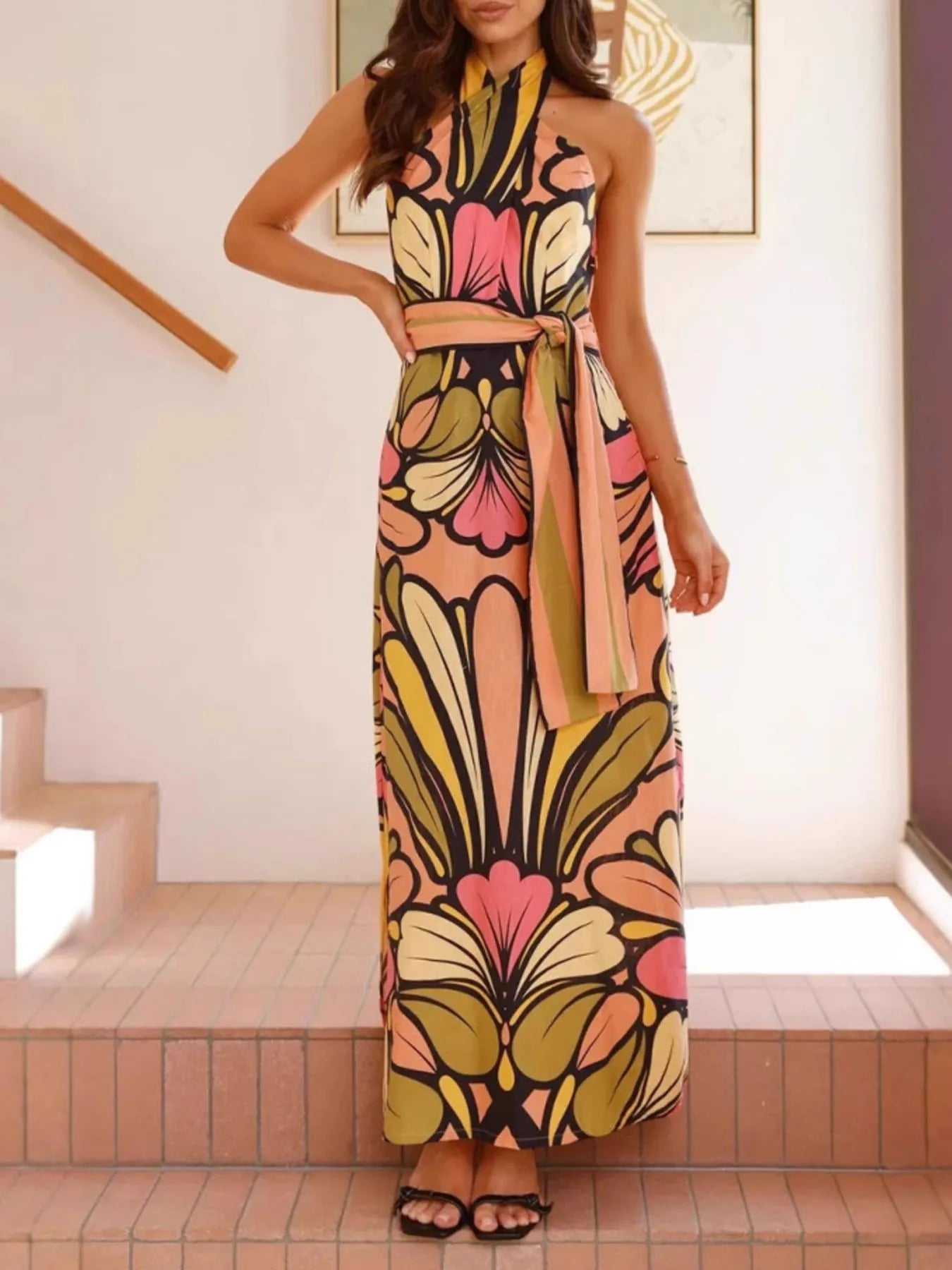Printed Halter Neck Maxi Cami Dress - TNT Dress Co.