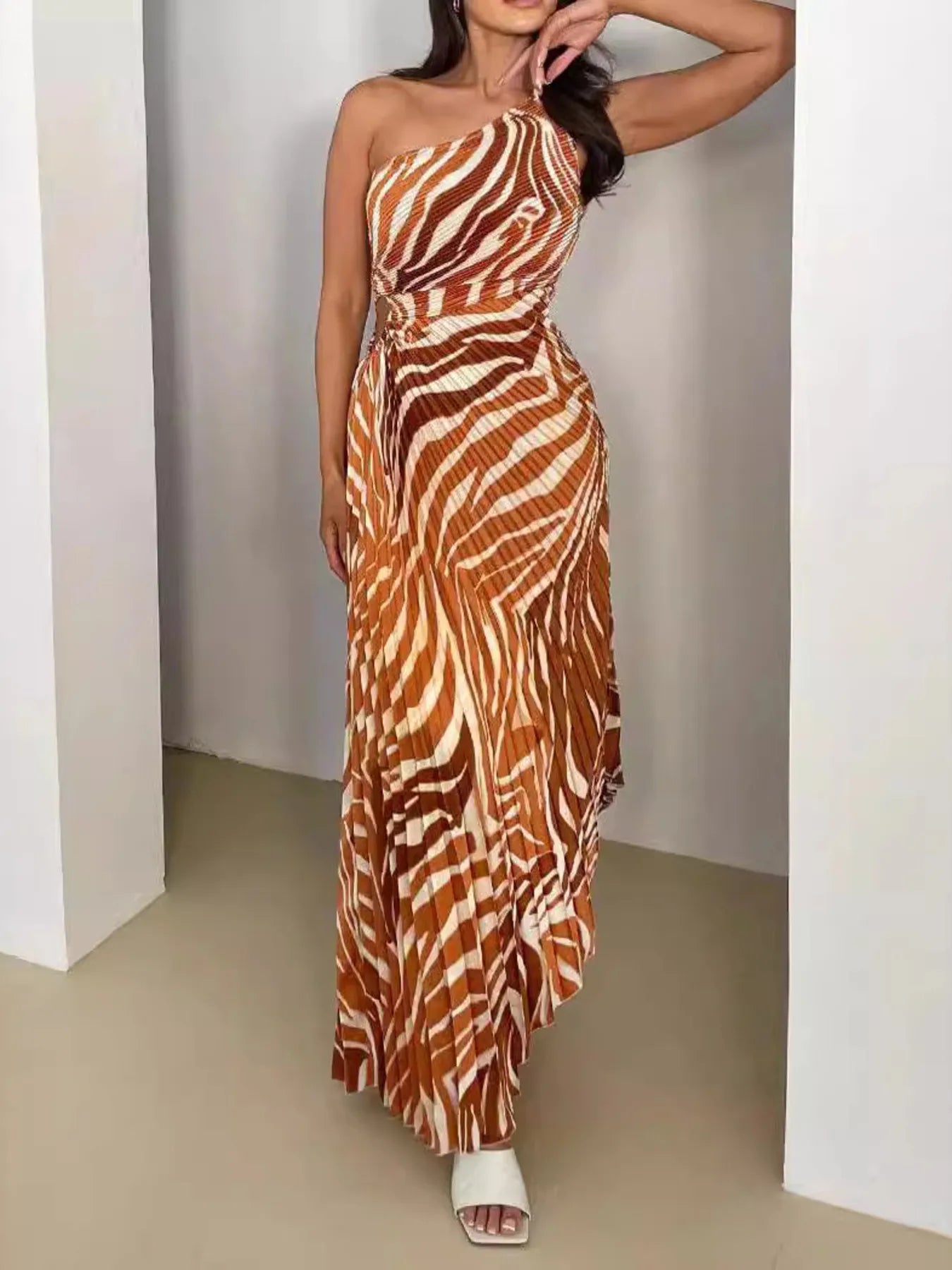 Printed One Shoulder Asymmetrical Maxi Dress - TNT Dress Co.