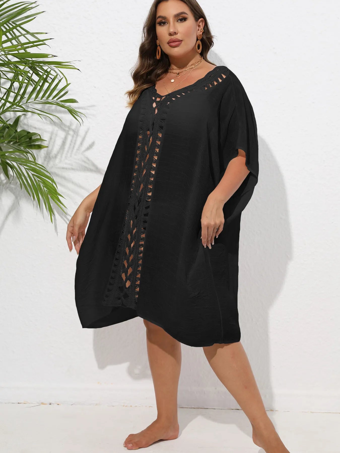 Crochet Trim V - Neck Beach Cover Up Dress - TNT Dress Co.