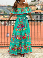 Floral Off Shoulder Ruffle Maxi Dress - TNT Dress Co.