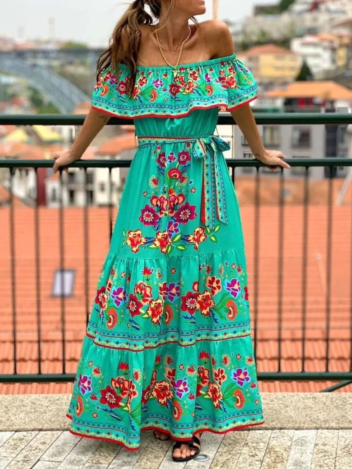 Floral Off Shoulder Ruffle Maxi Dress - TNT Dress Co.