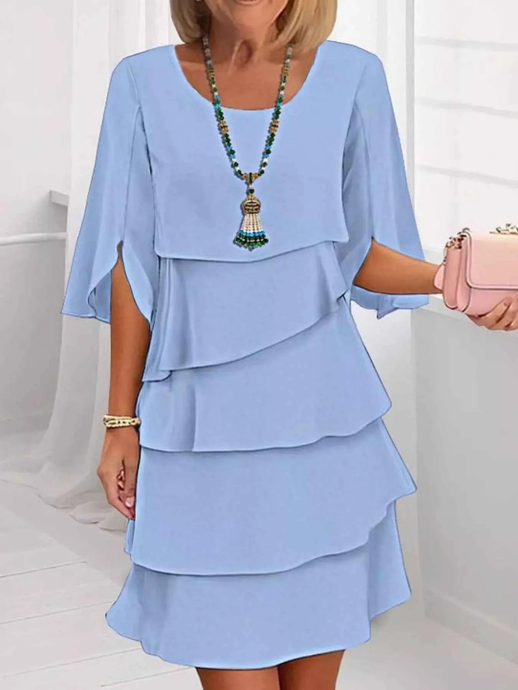 Ruffled Layered Sleeve Dress