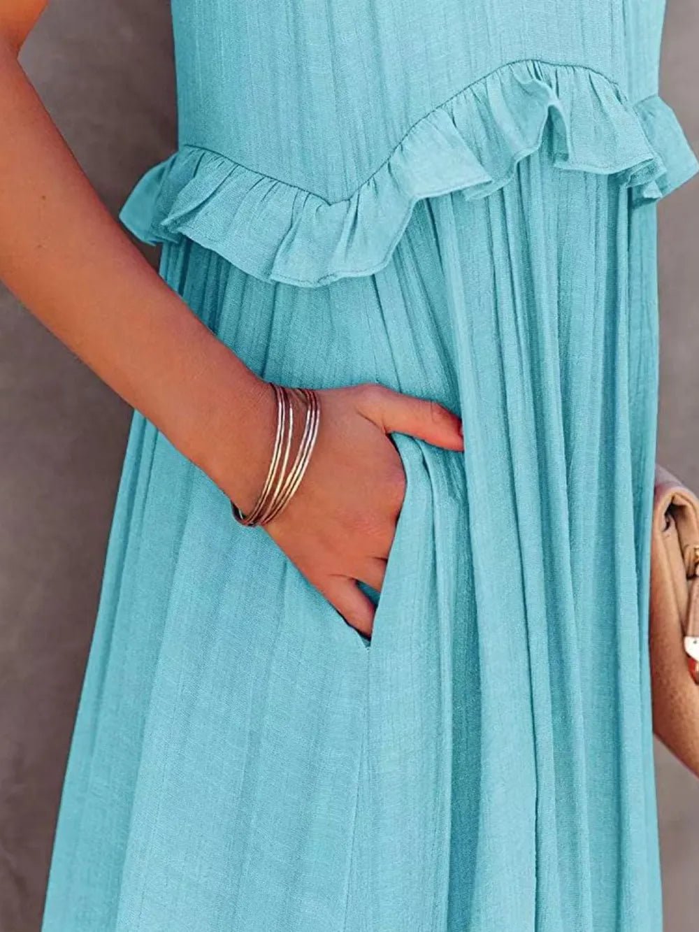 Ruffled Sleeveless Tiered Maxi Dress with Pockets - TNT Dress Co.