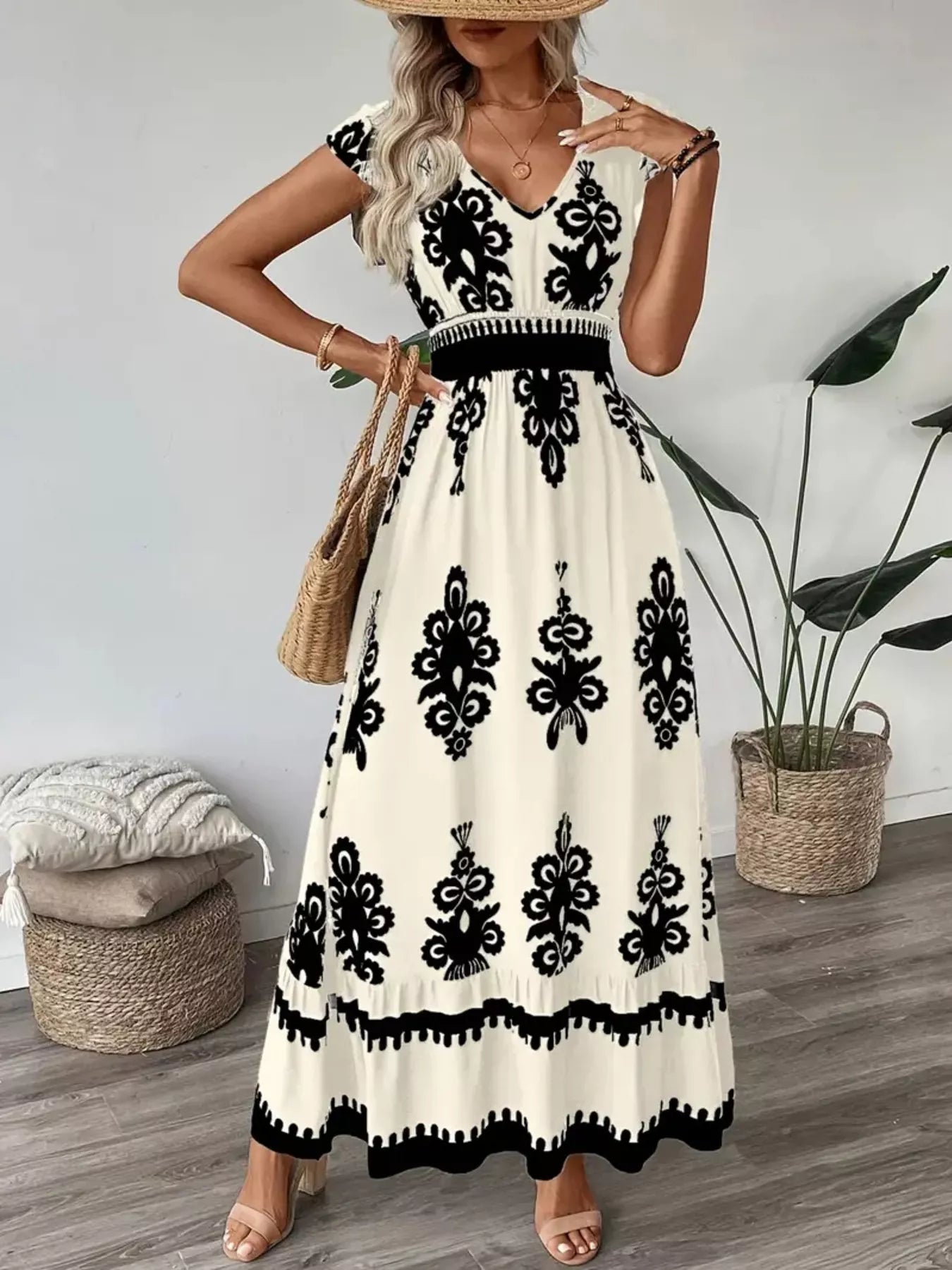 V - Neck Ruffled Sleeve Dress - The Nicole - Tayan Dress Co.