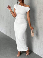 Textured Single Shoulder Maxi Dress - TNT Dress Co.