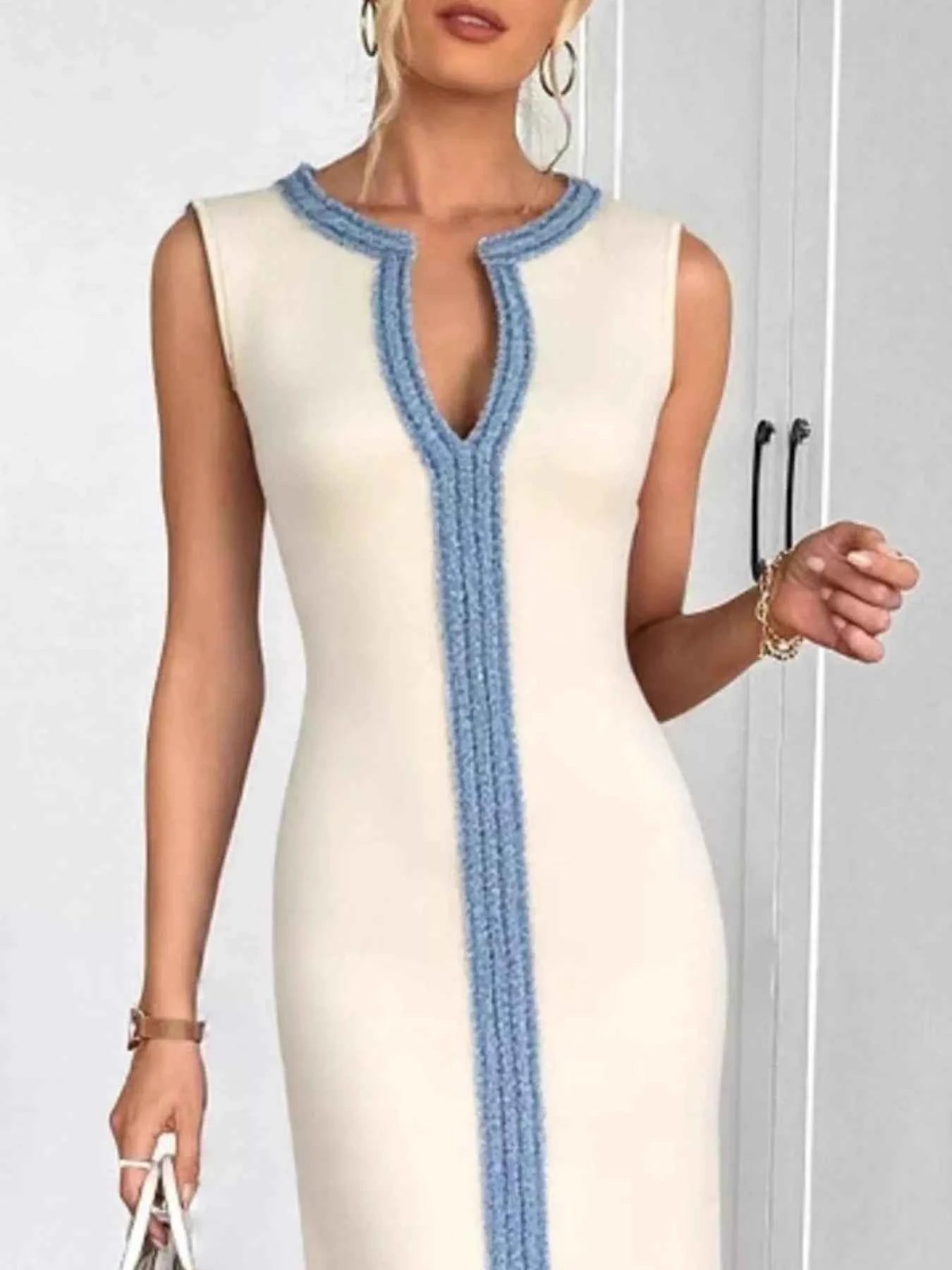 Notched Sleeveless Dress