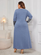Honey Plus Size Printed Long Sleeve Dress with Round Neck - TNT Dress Co.