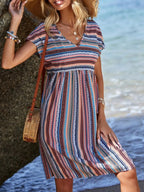 Striped V - Neck Short Sleeve Dress - TNT Dress Co.