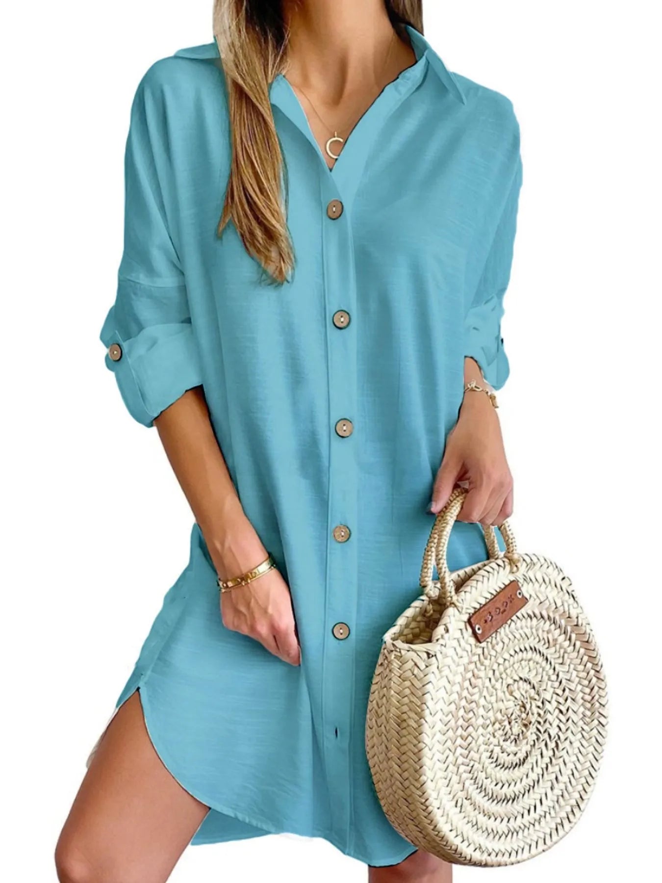 Button Down Long Sleeve Shirt Dress - TNT Dress Co.