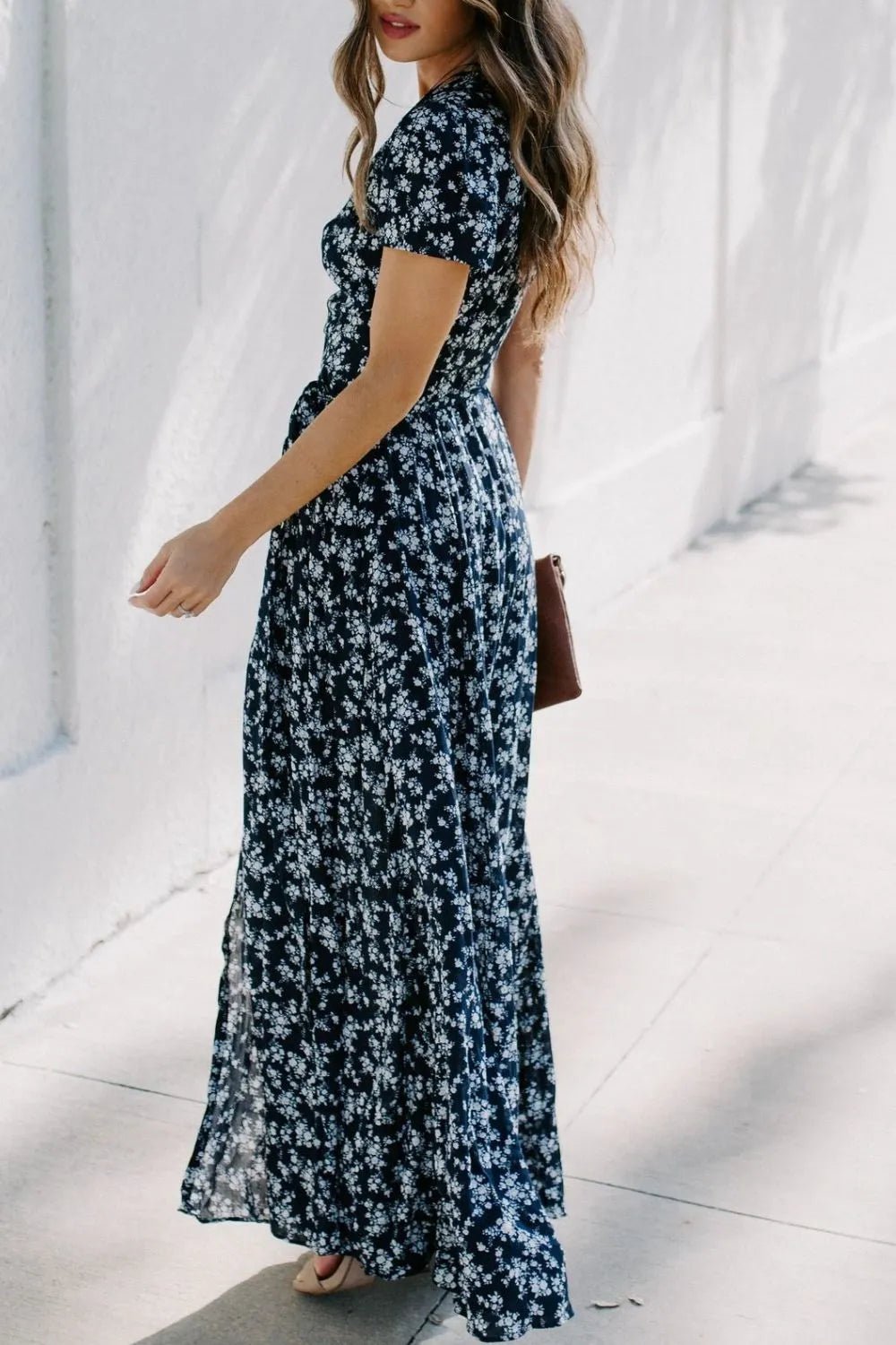 Floral Surplice Short Sleeve Dress - TNT Dress Co.