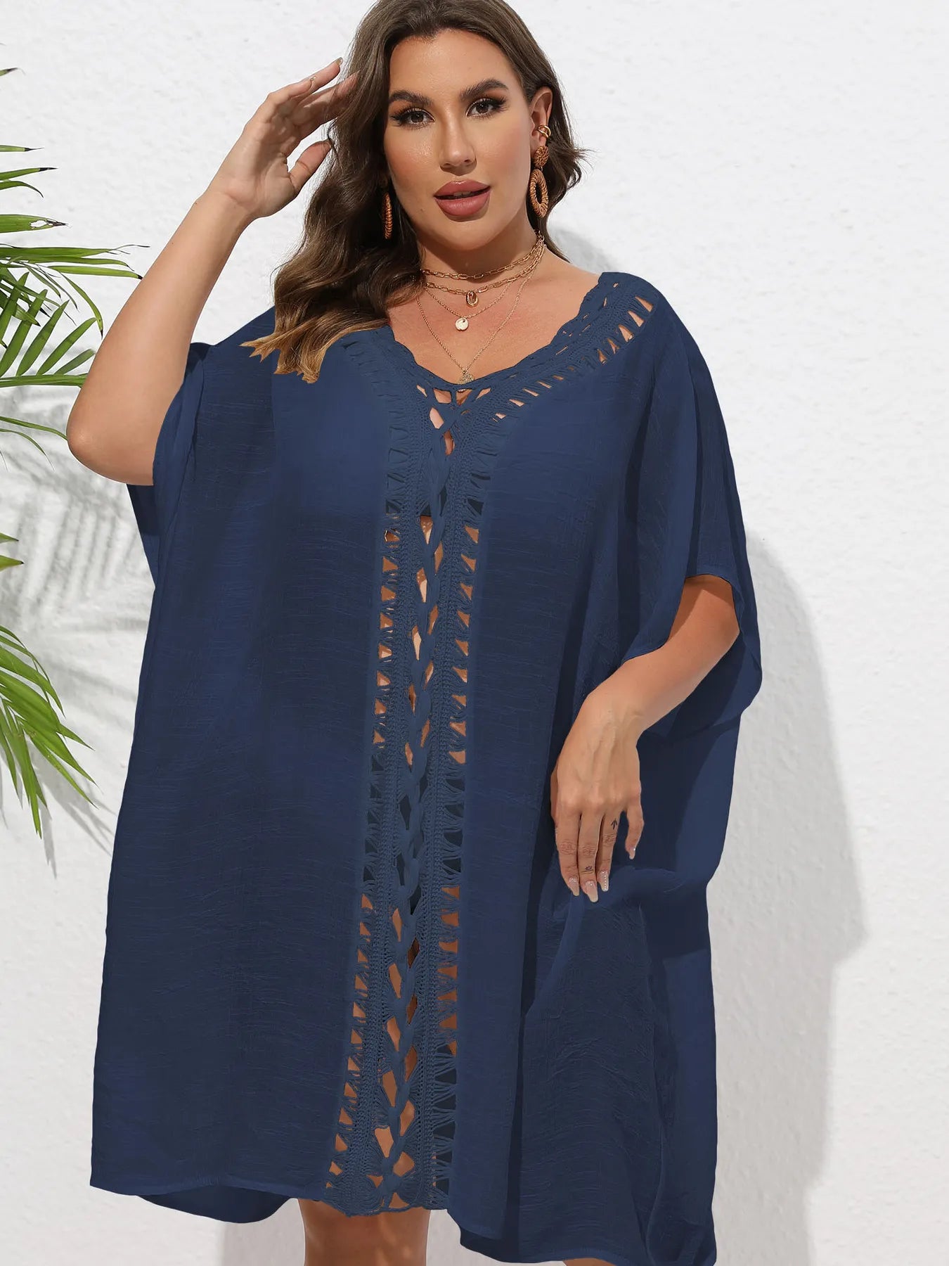 Crochet Trim V - Neck Beach Cover Up Dress - TNT Dress Co.