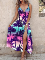 Feather Print Spaghetti Strap Split Dress - TNT Dress Co.