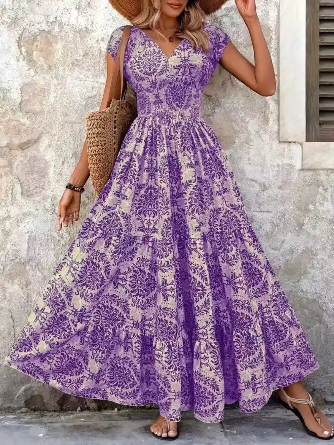 Vintage Floral Cap Sleeve Maxi Dress - TNT Dress Co.