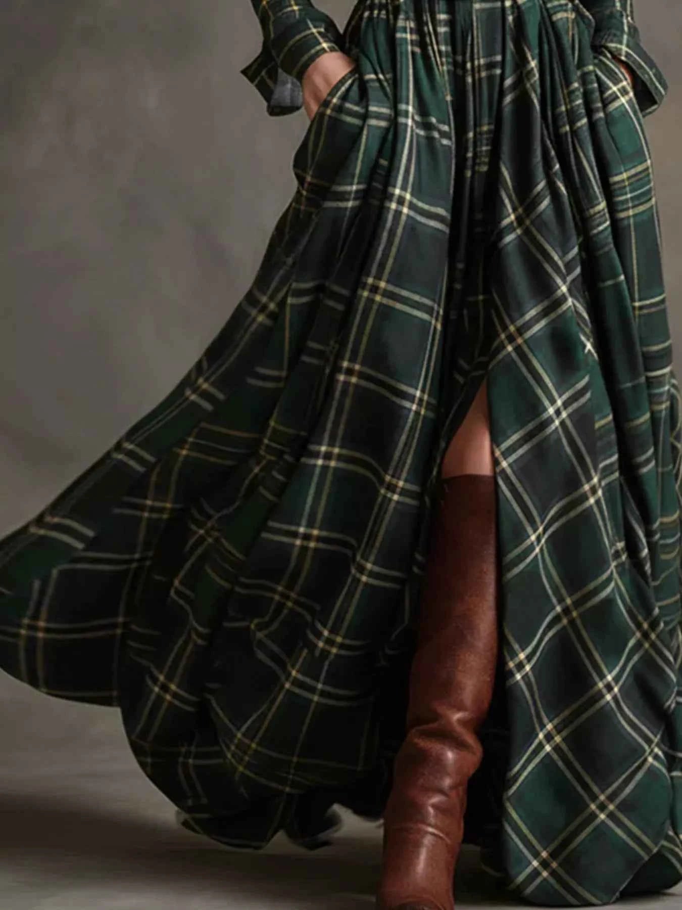 Plaid Button Front Maxi Shirt Dress