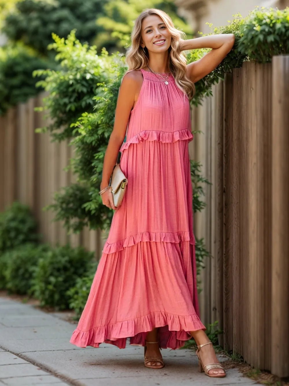 Ruffled Sleeveless Tiered Maxi Dress with Pockets - TNT Dress Co.