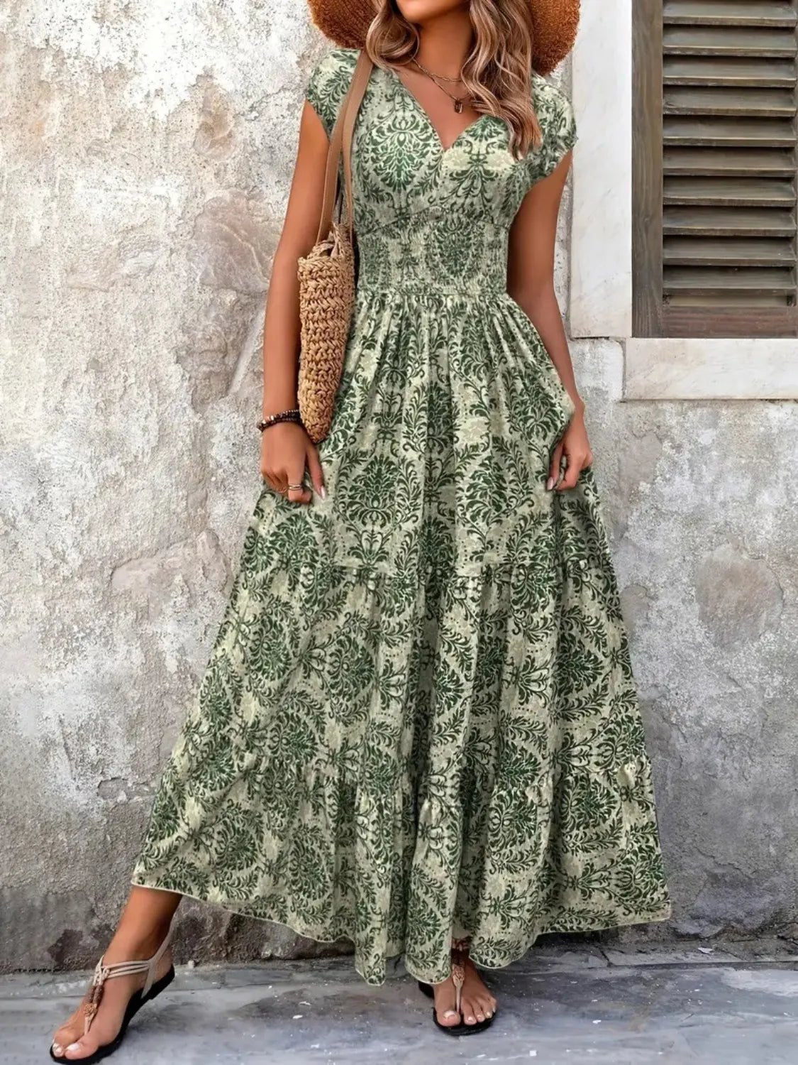 Vintage Floral Cap Sleeve Maxi Dress - TNT Dress Co.
