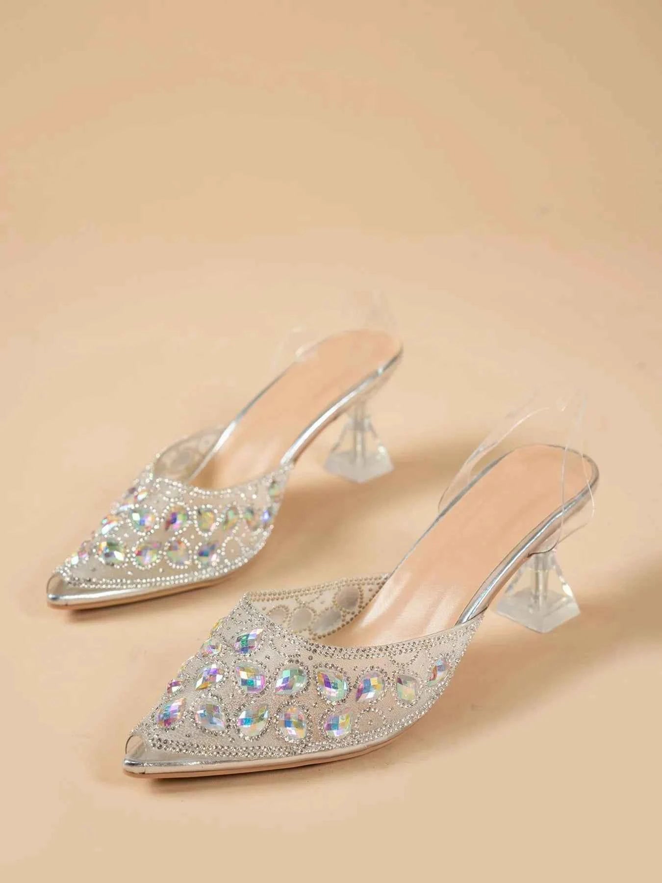 Rhinestone Flare Heel