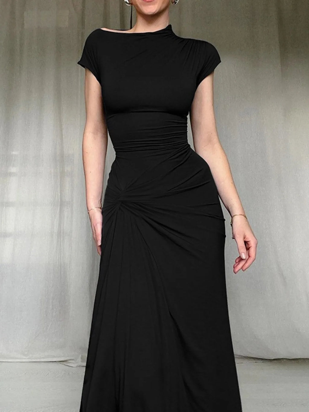 Ruched Slit Cap Sleeve Maxi Dress - TNT Dress Co.