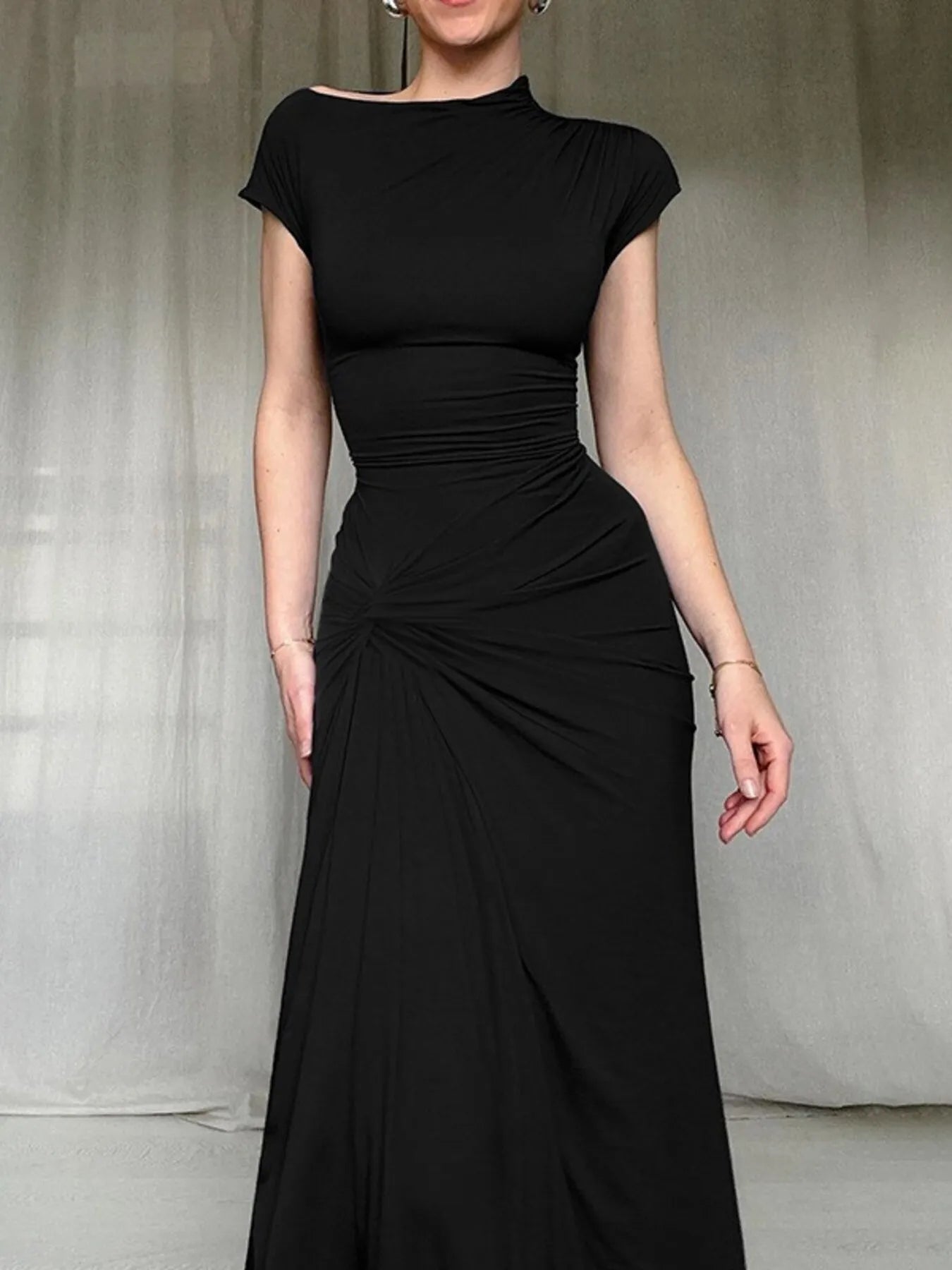 Ruched Slit Cap Sleeve Maxi Dress - TNT Dress Co.
