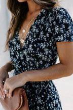 Floral Surplice Short Sleeve Dress - TNT Dress Co.
