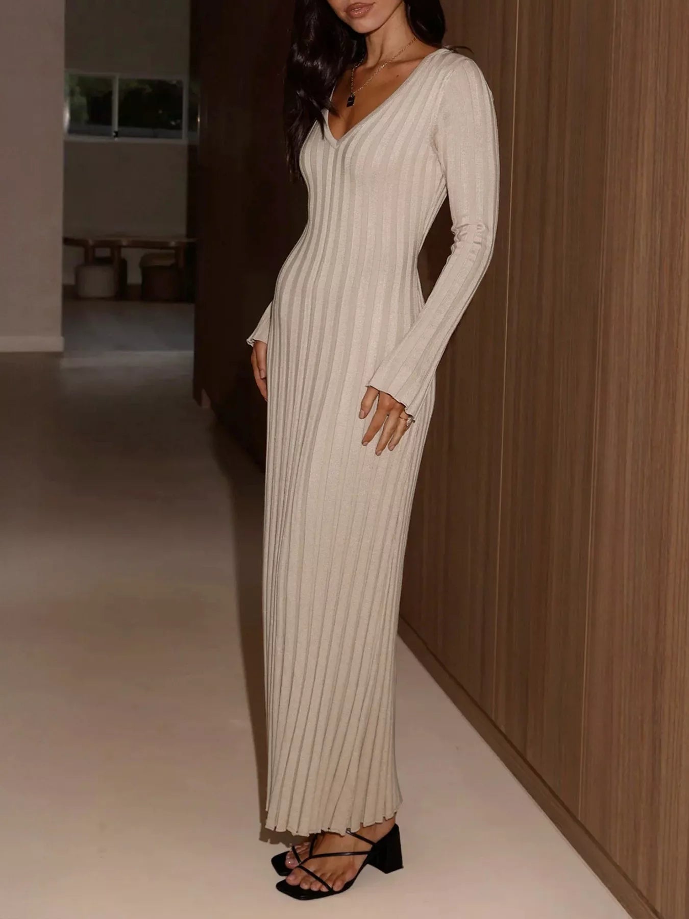 V - Neck Long Sleeve Maxi Dress - The Nicole - Tayan Dress Co.
