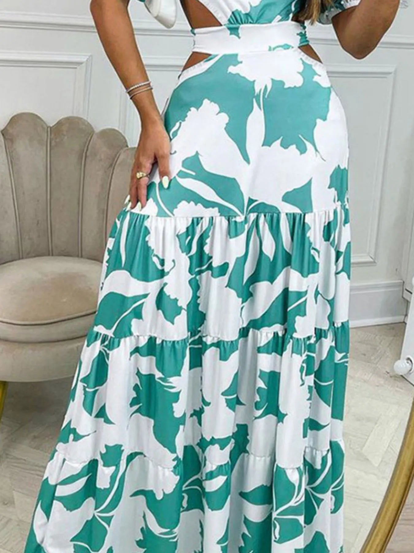 Full Size Cutout Off - Shoulder Printed Maxi Dress Plus Size - TNT Dress Co.