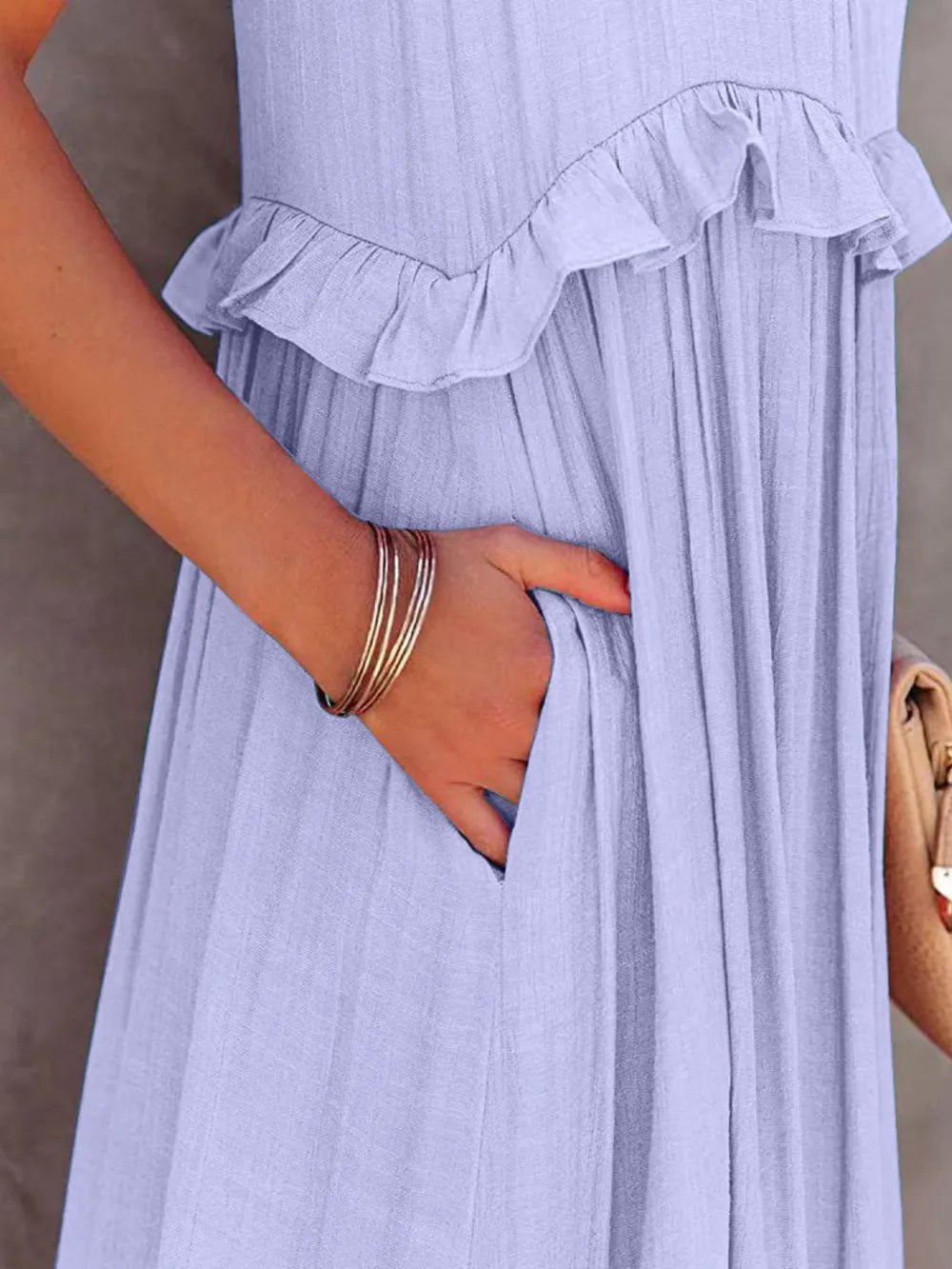 Ruffled Sleeveless Tiered Maxi Dress with Pockets - TNT Dress Co.